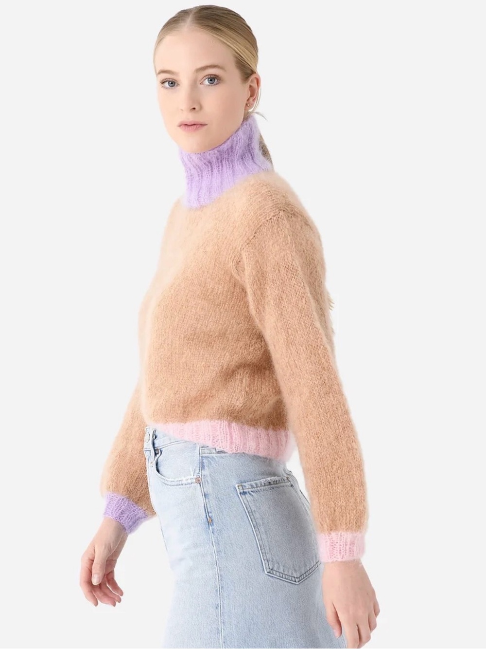 NWT Pastel Colorblock Mohair Blend Turtleneck Sweater
